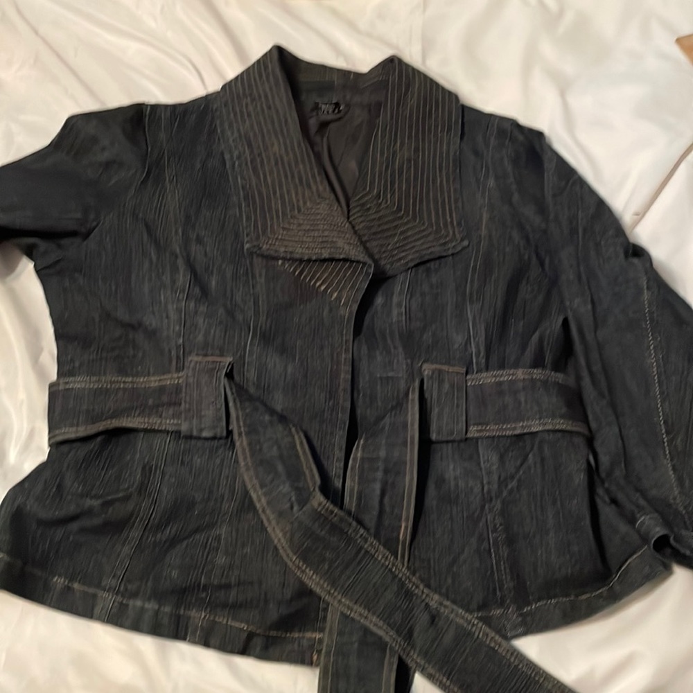 Ashley Stewart’s ladies jeans jacket size 20 with belt and hook closure.…